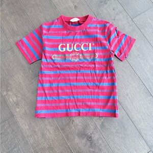 Gucci Kids Red and Blue Striped Tee